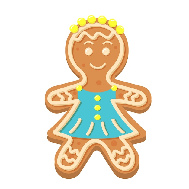 Vector gingerbread woman. christmas icon. sweet homemade glazed biscuit.