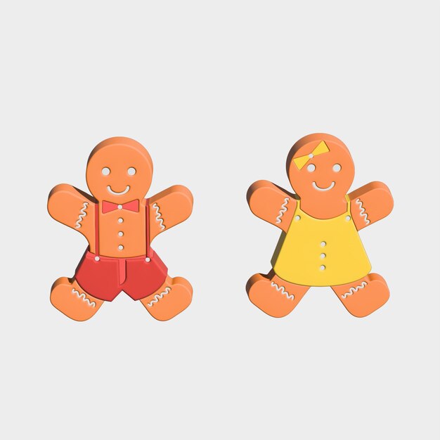 Gingerbreads mans sweet cookies 3D illustration