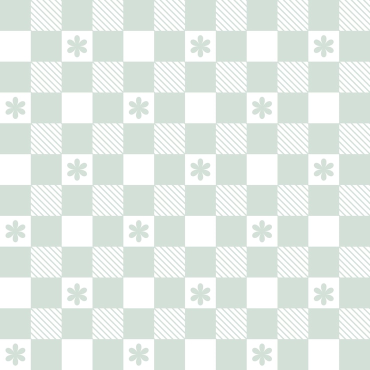 Vector gingham check pattern with flowers seamless vichy check plaid graphic for scarf tablecloth