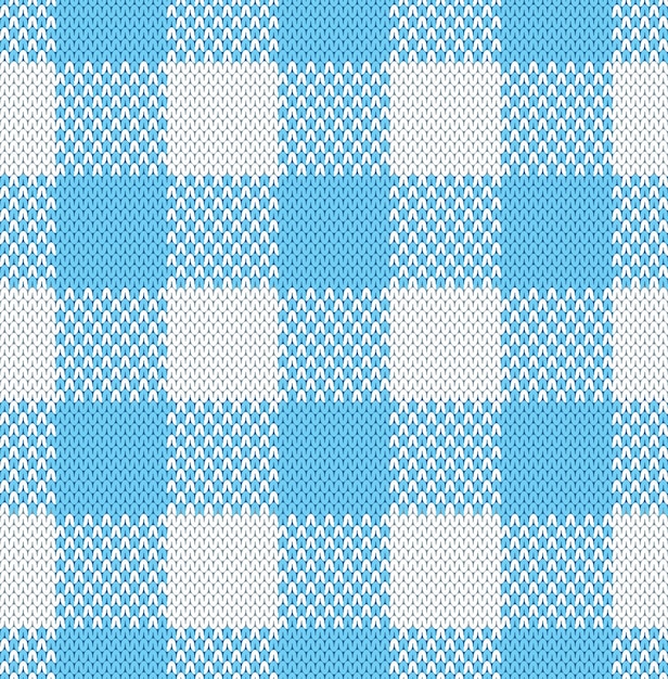 ピクニックやテーブルクロスの青いヴィシーチェックチェック柄のギンガムニットテクスチャ生地シームレスパターン