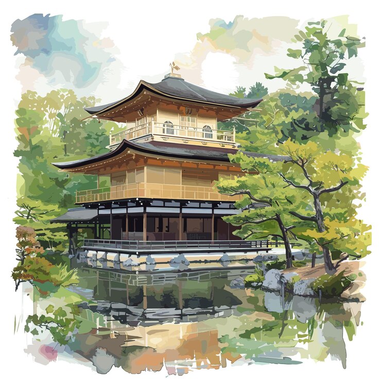 ギンカクジ寺院 京都 水彩クリパート