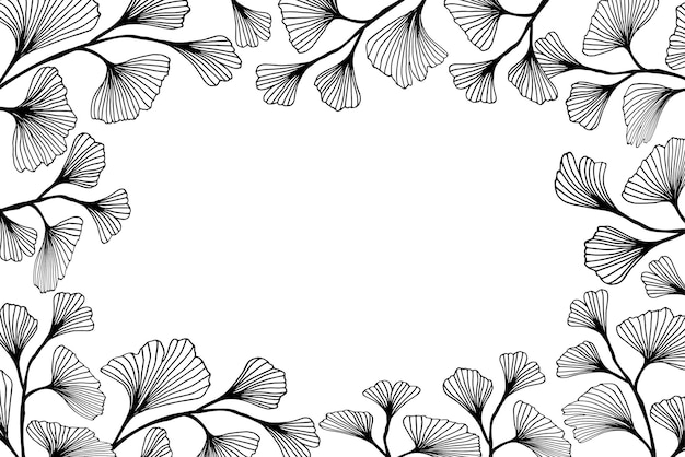 Vector ginkgo biloba bladeren frame trendy lineaire handgetekende stijl vector ginkgo tak illustratie voor cosmetica medicijnen biologisch voedsel bruiloft