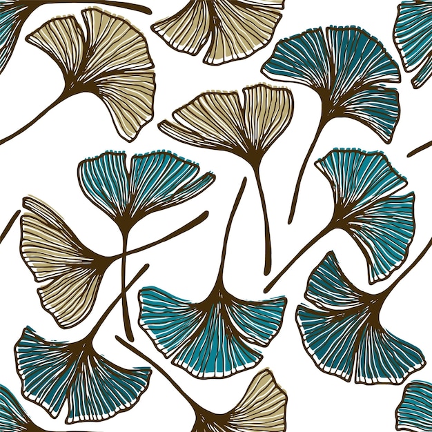 Ginkgo biloba leaves seamless batik print Botany foliage compos