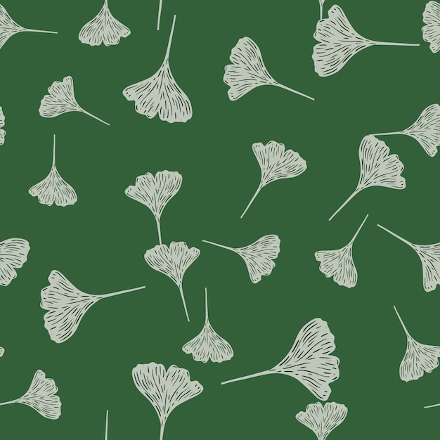 Ginkgo biloba naadloos patroon. mooie plantenachtergrond. herhaalde textuur in doodle stijl voor stof, inpakpapier, behang, weefsel. vector illustratie.