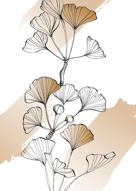 スケッチ スタイルの壁の装飾のミニマリストの花のイチョウの手描きのイラスト