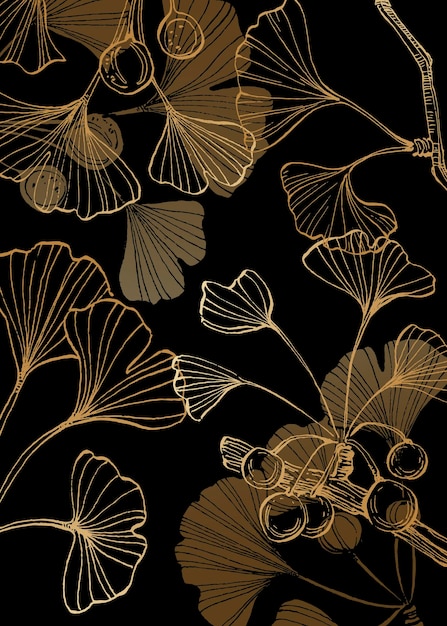 Ginkgo Handgeschilderde illustraties voor wanddecoratie minimalistische bloem in schetsstijl