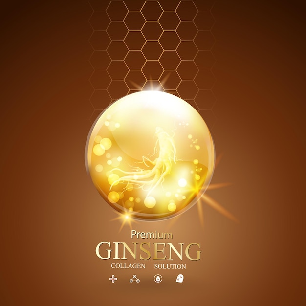 Ginseng Collagen Serum and Vitamin Background Concept Skin Care Cosmetic