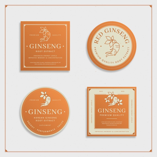 Vector ginseng jar label collection