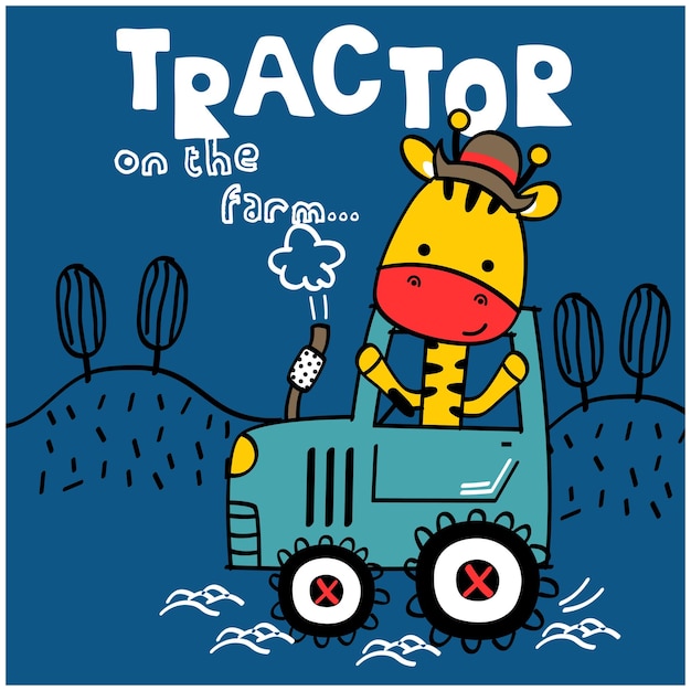 giraf op de tractor grappige dieren cartoon