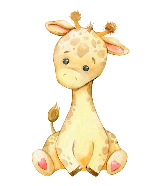 Giraffe African animal painted in watercolor Cute animal in cartoon style on an isolated background