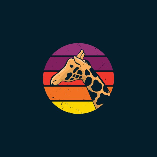 Жираф и закат в винтажном стиле логотипа