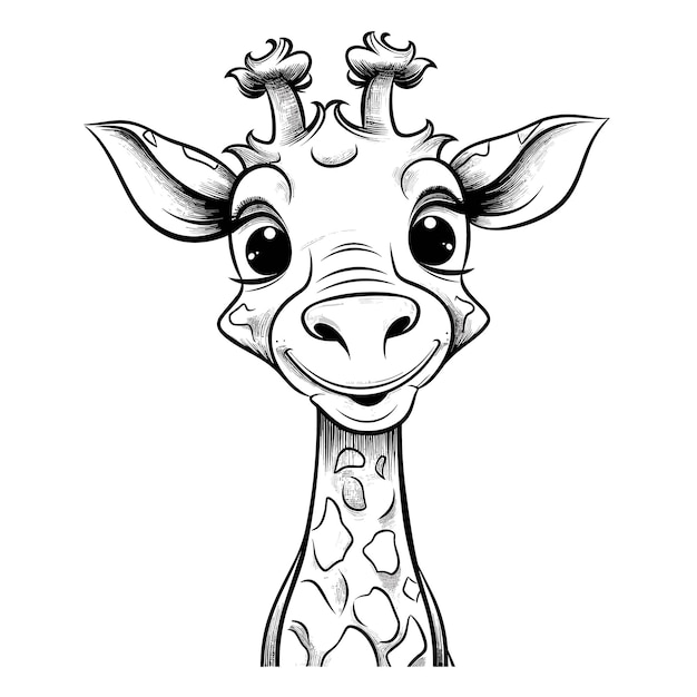 Vector giraffe animal isolated coloring page for kids black and white animals cartoon illustration