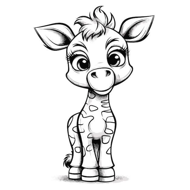 Giraffe animal isolated coloring page for kids black and white animals cartoon illustration