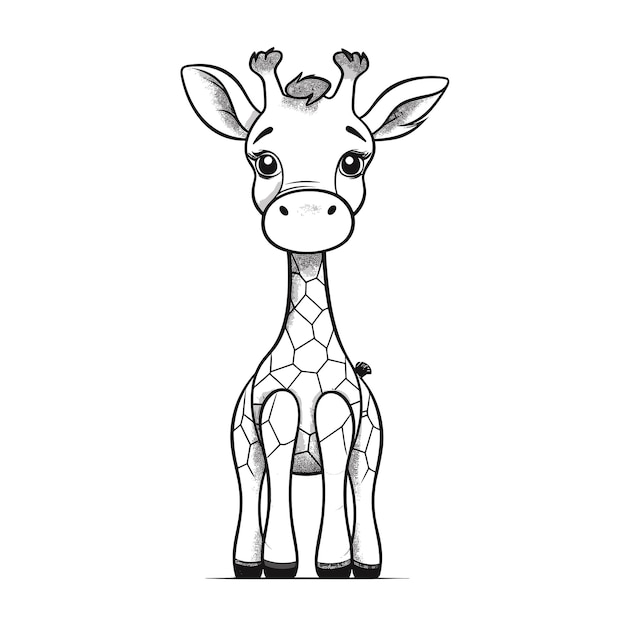 Giraffe animal isolated coloring page for kids black and white animals cartoon illustration