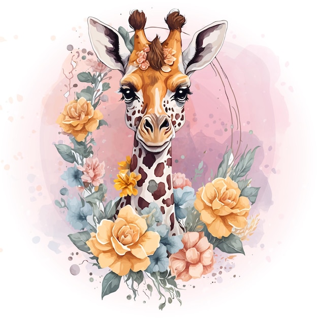 Vector giraffe aquarel bloemen plons