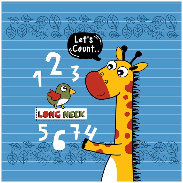 giraffe and bird funny animal cartoon