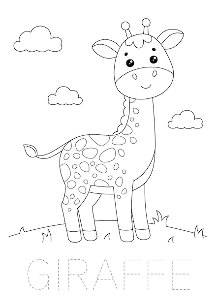 Vector giraffe coloring page animals sketch cute giraffe coloring page animal vector design