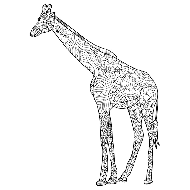 Giraffa da colorare vettore per adulti