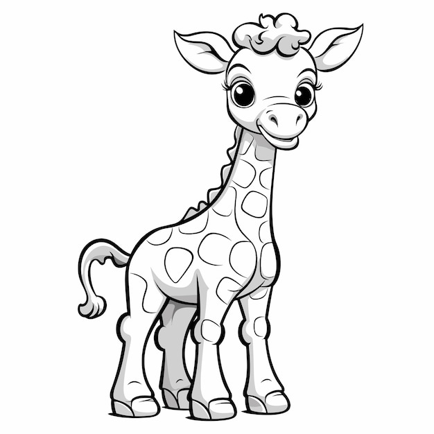 Giraffe dier geïsoleerd kleurplaat voor kinderen zwart-wit dieren cartoon illustratie