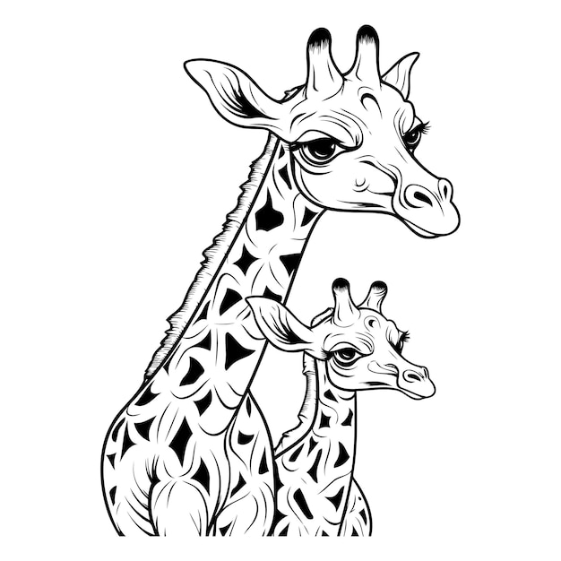 Giraffe en baby giraffe geïsoleerd op witte achtergrond Vector illustratie