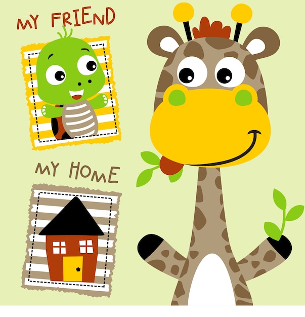 Vector giraffe and friend with a home