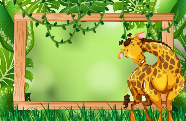 Vector giraffe on green nature frame