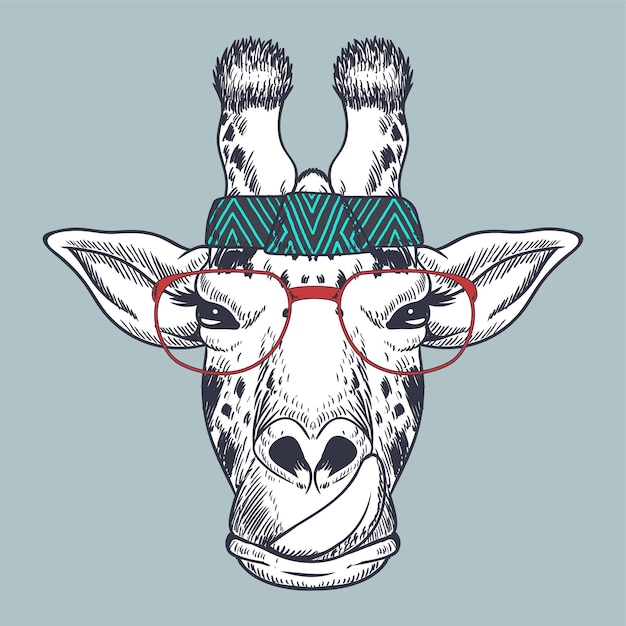 Giraffa disegnata a mano con occhiali rossi e bandana