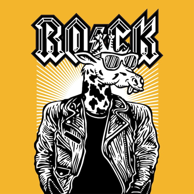 Giraffe Head Rocker Rockstar Leather Jacket Vector Illustration