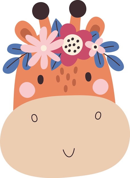 Vector giraffe head with floral wreath