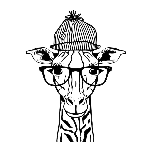 Vector giraffe hipster animal wears glasses vector art illustration