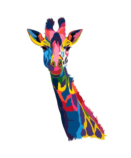 Vector giraffe hoofd portret van veelkleurige verf splash van aquarel gekleurde tekening realistisch