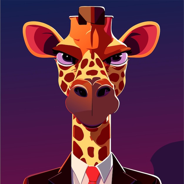 Vector giraffe in een zakelijk pak met de hand getekend platte stijlvolle cartoon sticker icoon concept geïsoleerd