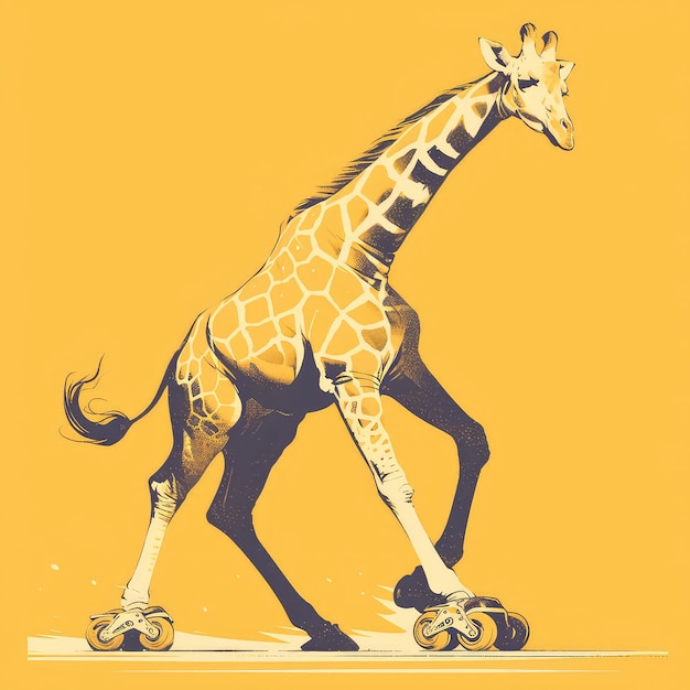 Vector a giraffe is rollerblading cartoon style