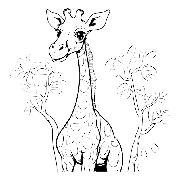 Жираф в джунглях эскиз для вашего дизайна Векторная иллюстрация