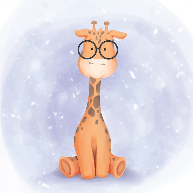 Giraffe kid wearing glasses watercolor