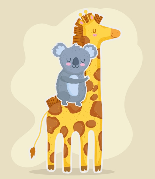 Animali della giungla giraffa e koala