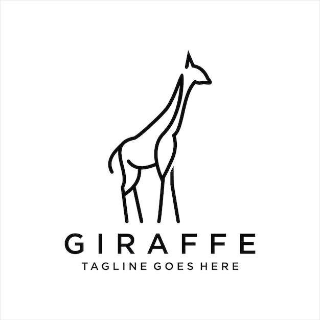 Giraffe Line Art Logo Design Template Adorable tall animal mascot concept