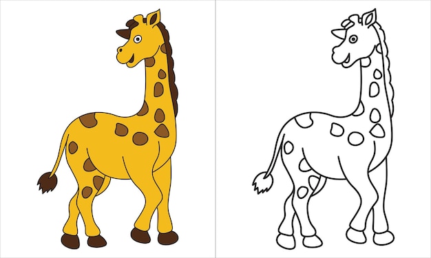 Vector giraffe outline color illustration