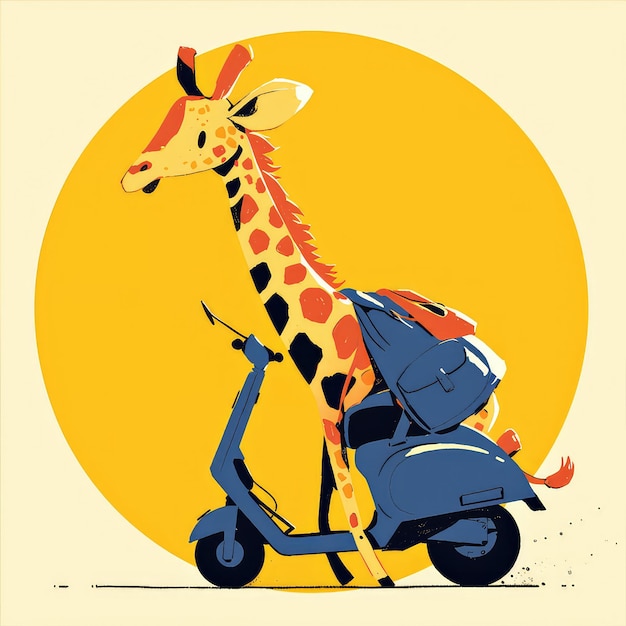 A giraffe riding a scooter cartoon style