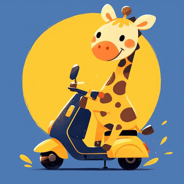 A giraffe riding a scooter cartoon style