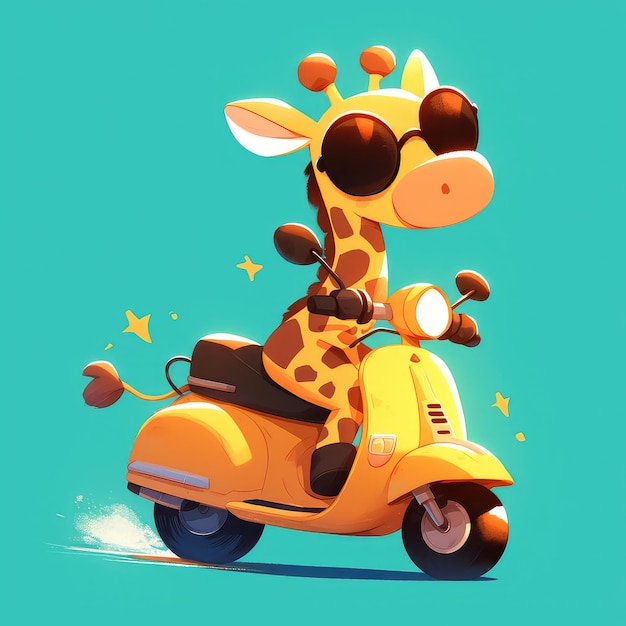 A giraffe riding a scooter cartoon style