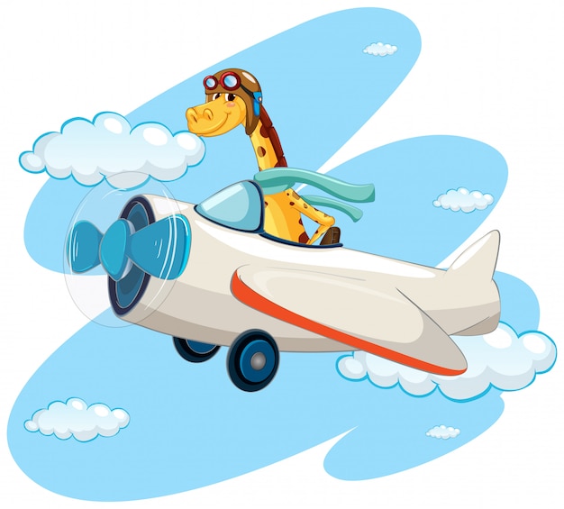 Giraffe riding vintage airplane