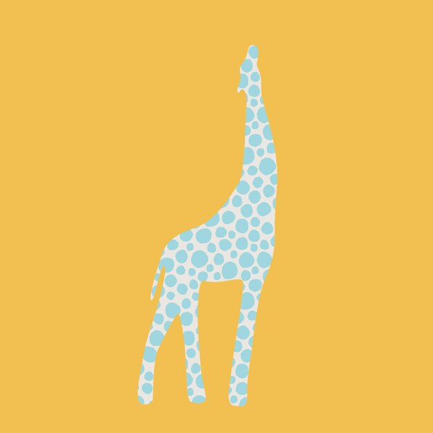 Giraffe silhouet op een gele achtergrond Decoratief dier met cirkels binnenin