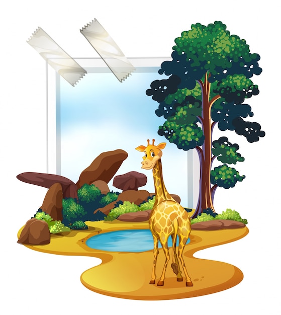 Vector giraffe standing in the savanna field