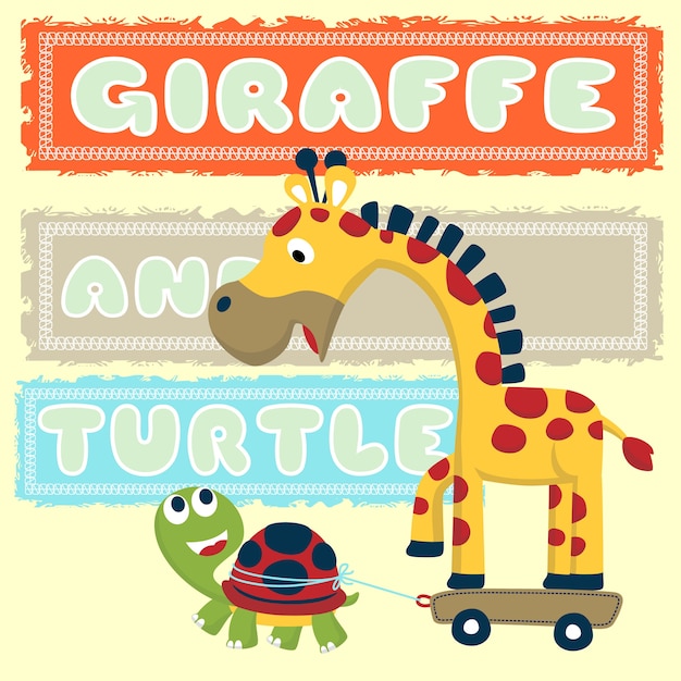 Vector giraffe and turtle cartoon