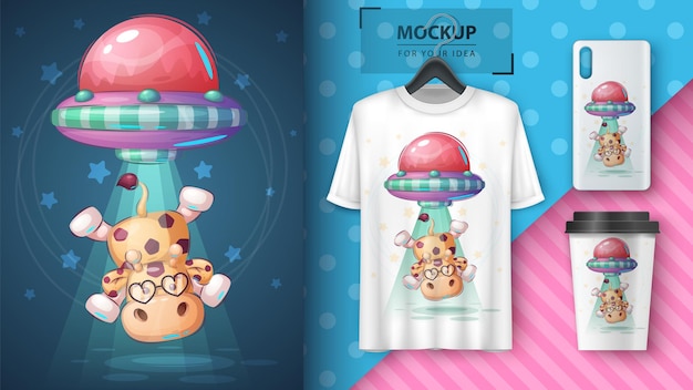 Giraffa ufo poster e merchandising vector eps 10