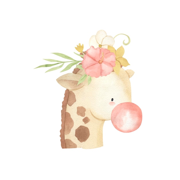 Giraffe watercolor illustration for kids