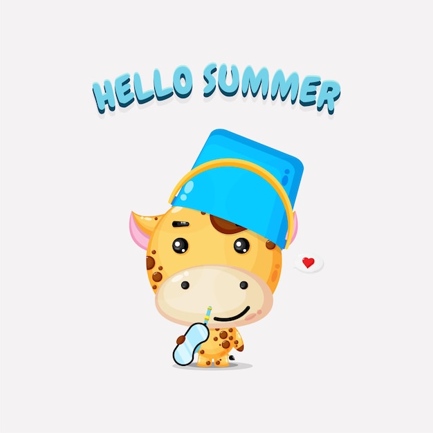 Giraffe wearing bucket hat with summer greetings