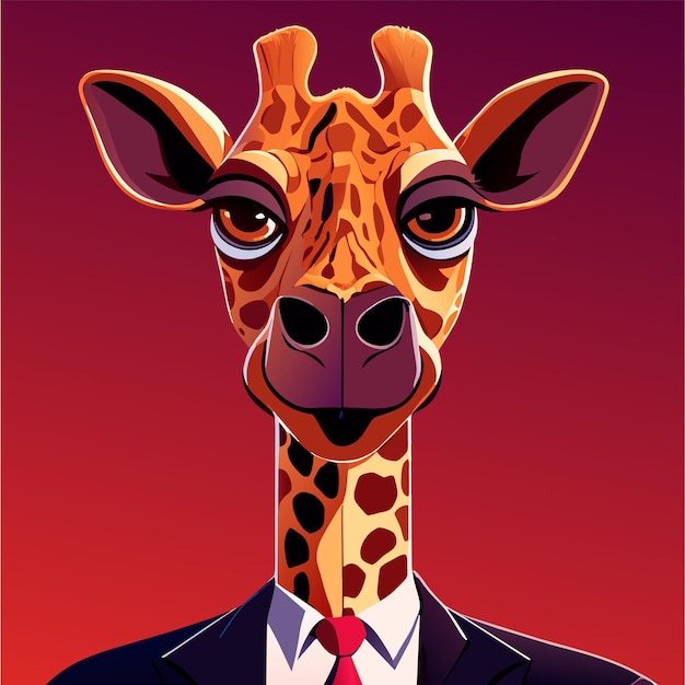 Vector giraffe wearing a business suit hand drawn flat stylish cartoon sticker icon concept isolated
