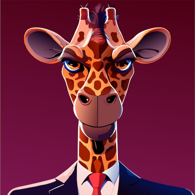 Vector giraffe wearing a business suit hand drawn flat stylish cartoon sticker icon concept isolated